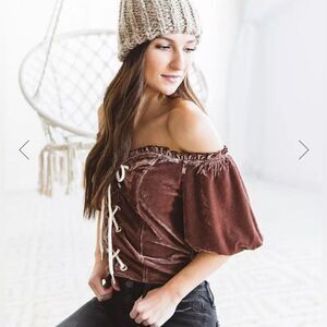 NWT Willow & Root Off The Shoulder Velvet Top